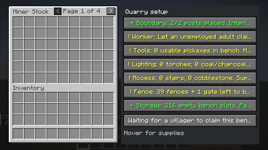 Miner Stock with live setup checklist. The four inventory pages share physical business stock.